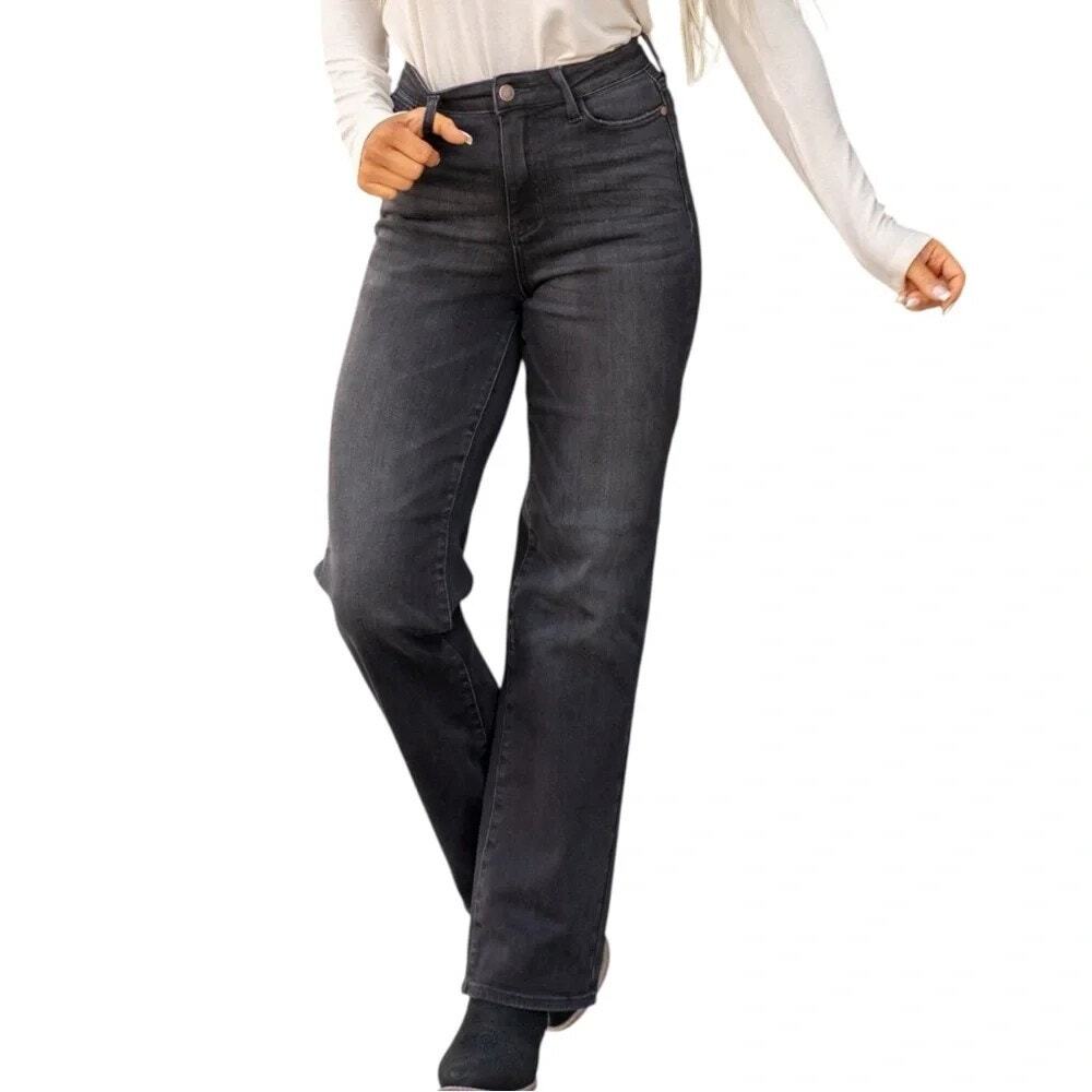 JUDY BLUE Morgantown High Rise Straight Fit Jeans Size 3/26 Faded Black Stretch
